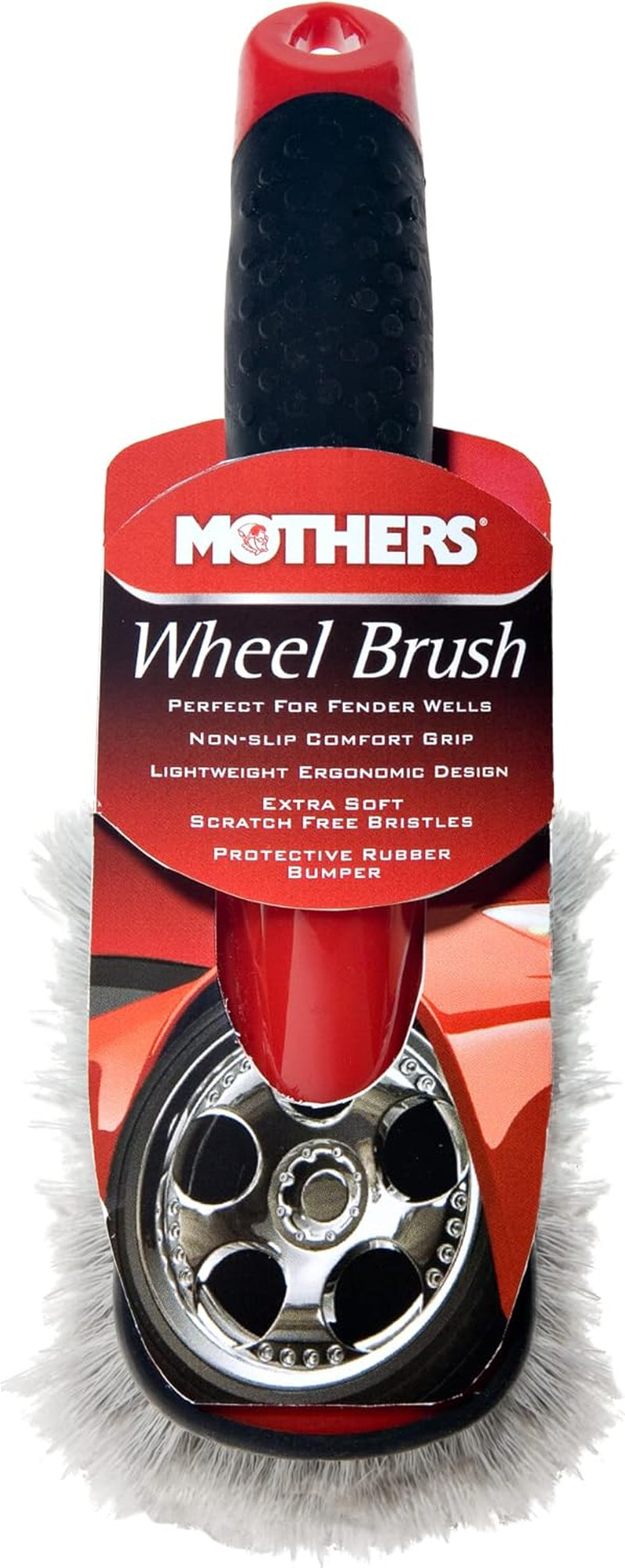 Car Wash Brush, Wheel and Fender Brush, Short Handle Tire Cleaner for Car Detailing, 10 Inch, Red/Black