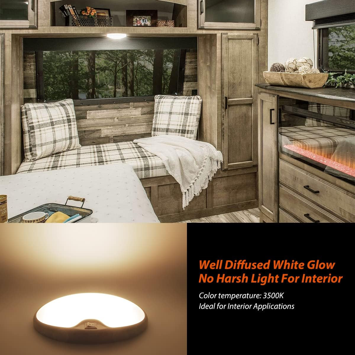 12V RV Interior Light with On/Off Switch 6 Inch Oval LED Ceiling Light 4.5W 3500K Soft White Lighting, Pack of 1