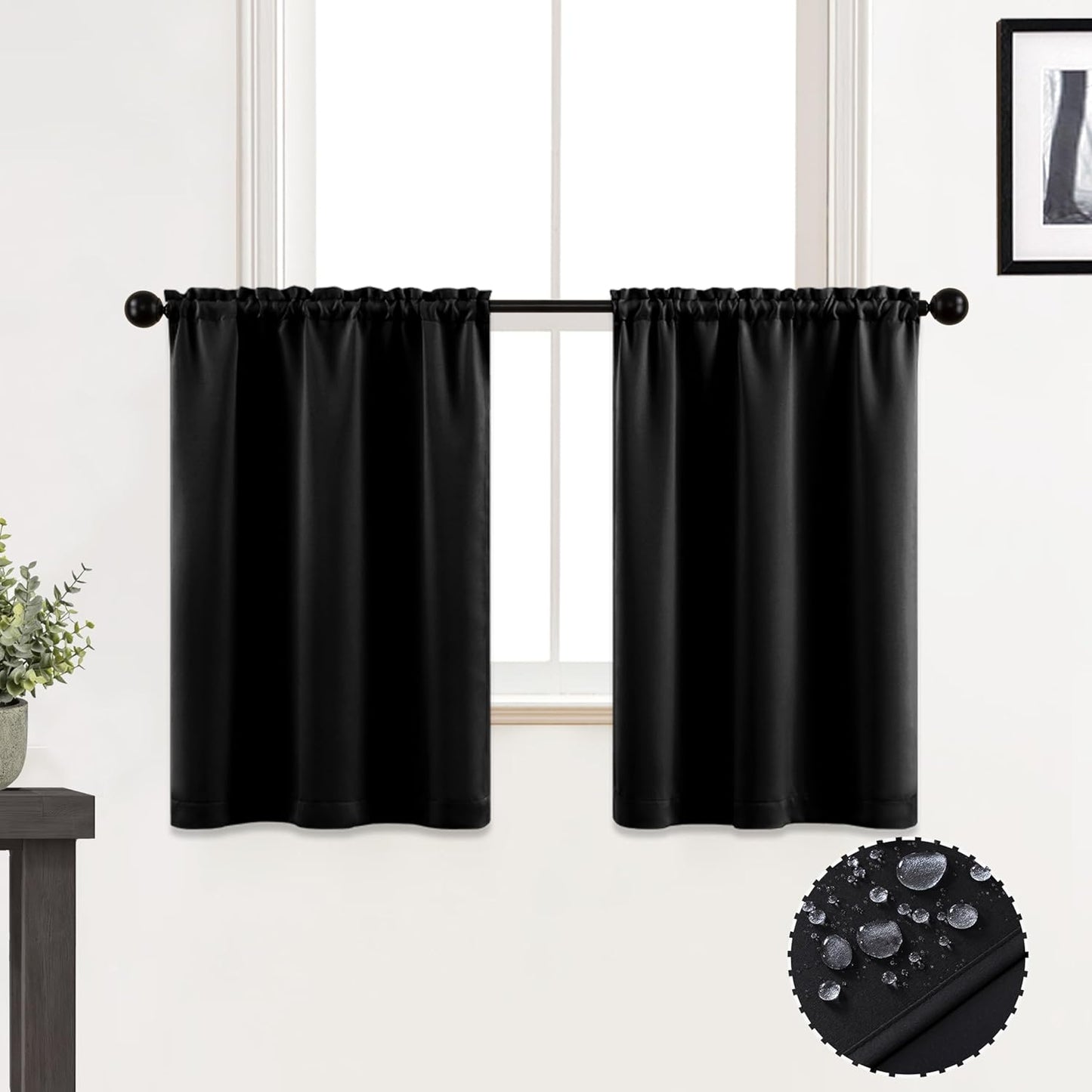 24 Inch Kitchen Small Window Curtains over Sink Waterproof Blackout RV Blinds for Camper Windows Trailer inside Accessories,Black
