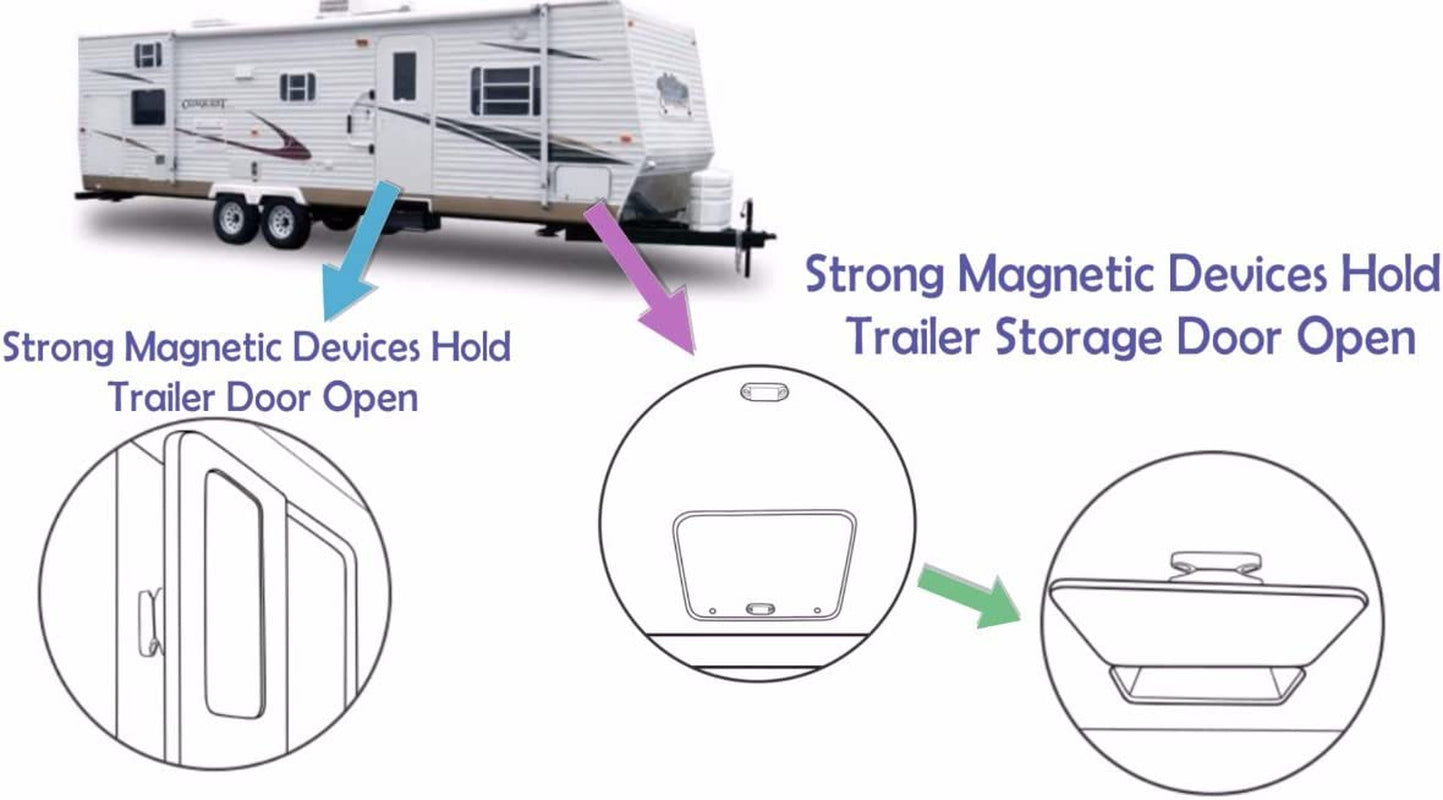 RV Magnetic Door Catch - Black 2-Pair - Strong Magnetic Hold, Rust Proof, Black OEM, Includes Mounting Tape & Hardware - Ideal RV Door Magnetic Catch for Camper Trailer