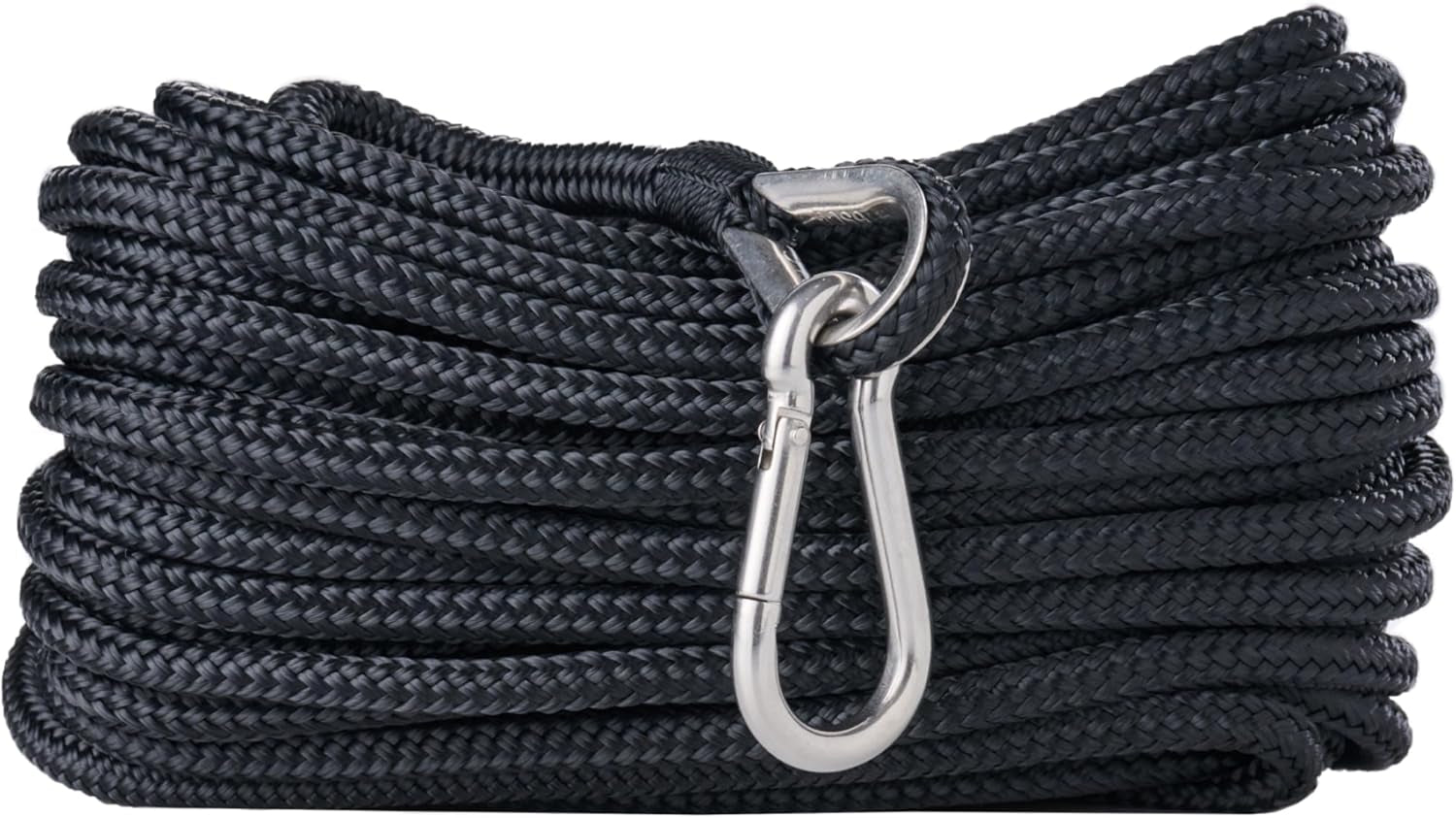 Rainiersupplyco Boat Anchor Rope - Double Braided Marine Rope Anchor Line - 50Ft Nylon Boating Line with 316 Stainless Steel Thimble and Heavy Duty Marine Grade