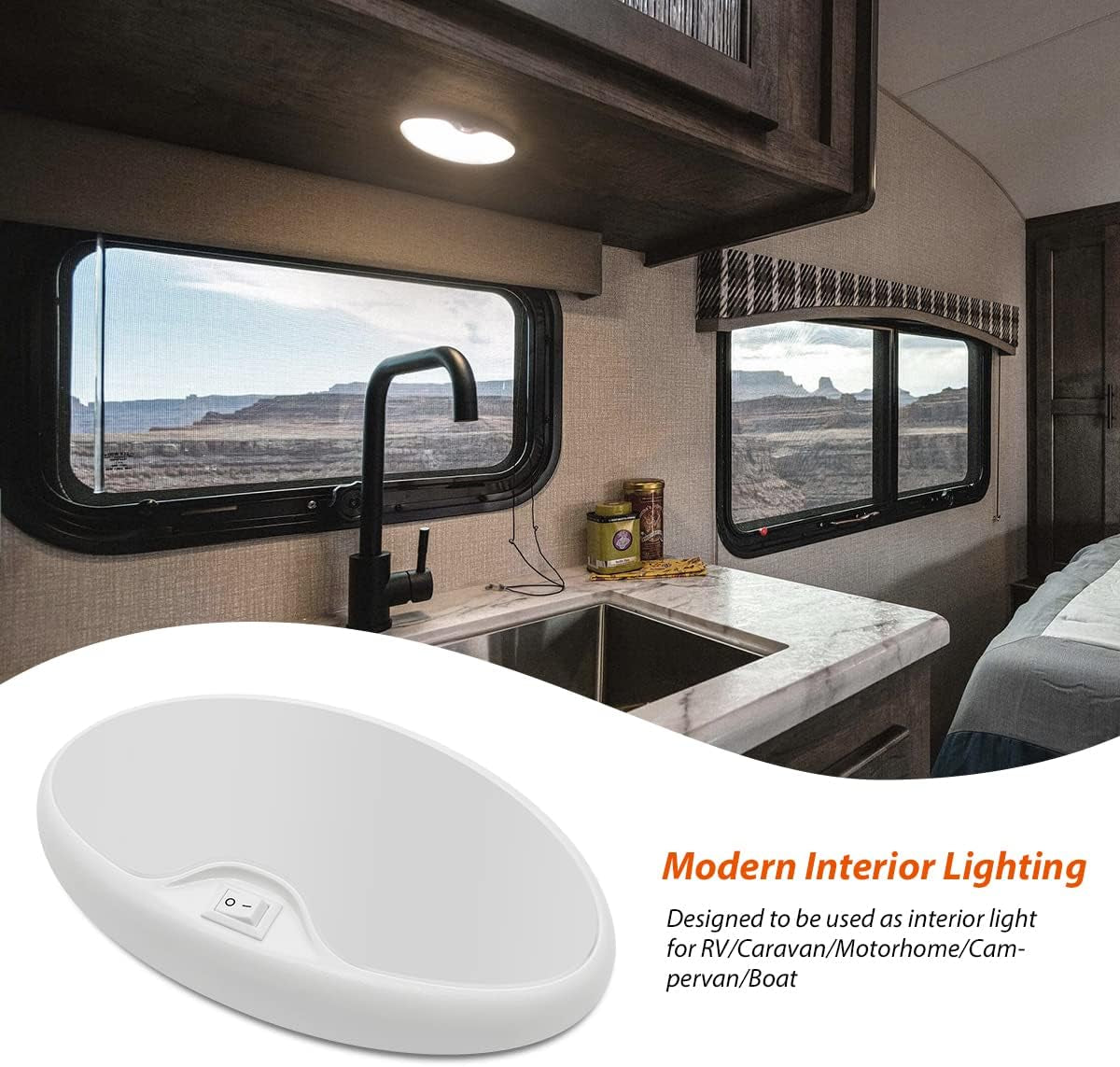 12V RV Interior Light with On/Off Switch 6 Inch Oval LED Ceiling Light 4.5W 3500K Soft White Lighting, Pack of 1