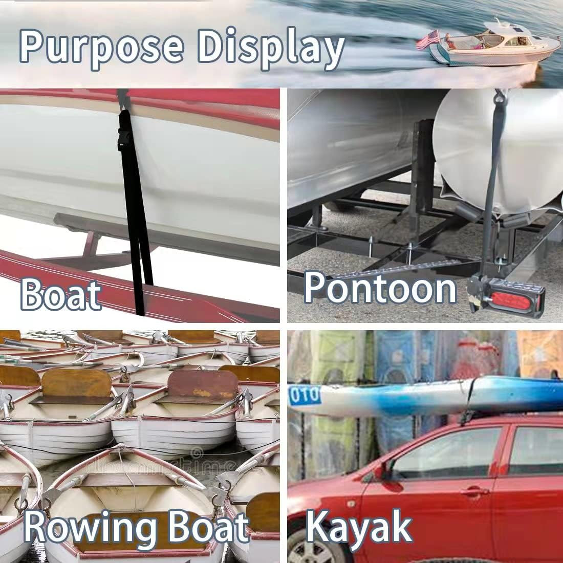 Heavy Duty Boat Trailer Transom Strap (2PK) - 2 Inch X 48 Inch Adjustable Marine Boat Tie down Straps to Trailer (Shipped from USA) with Quick Release Buckle1200 LBS Capacity Securely