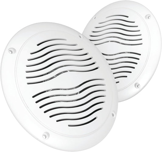 5-Inch Water Resistant Outdoor Speakers, Dual Cone, 25W Peak Power, Marine and RV Compatible (White)