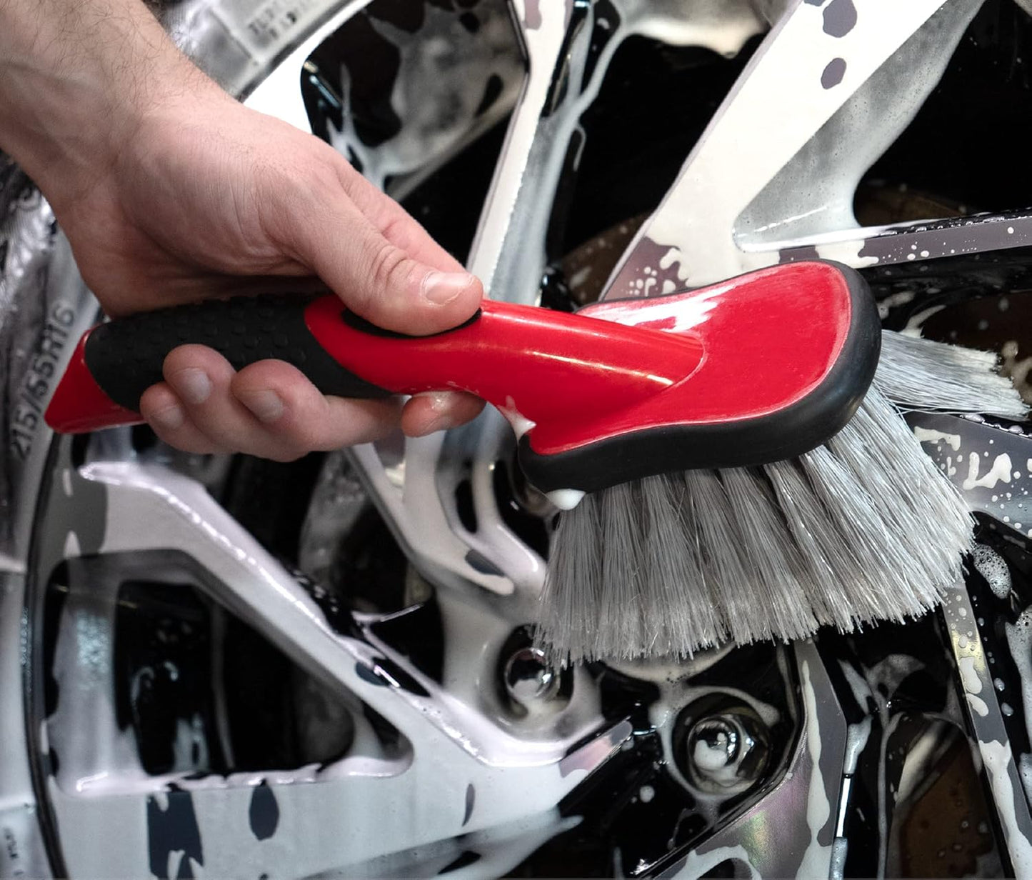 Car Wash Brush, Wheel and Fender Brush, Short Handle Tire Cleaner for Car Detailing, 10 Inch, Red/Black